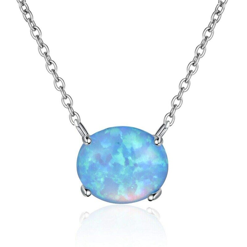 CiNily Blue Opal Necklace Small Pendant Necklace 18K Wihte Gold Plated Gemstone Simple Necklace for Women - Image 1